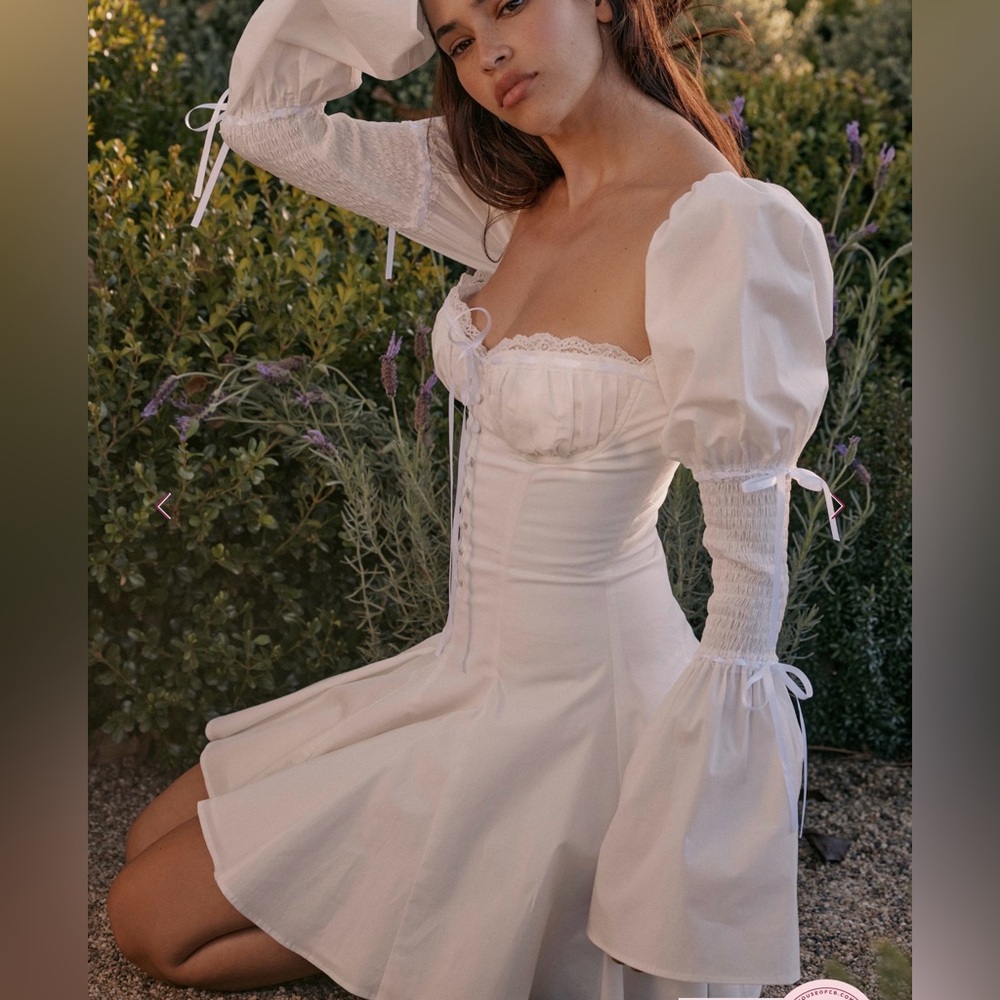 HOCB Ellerie White Cotton Flute Sleeve Mini Dress